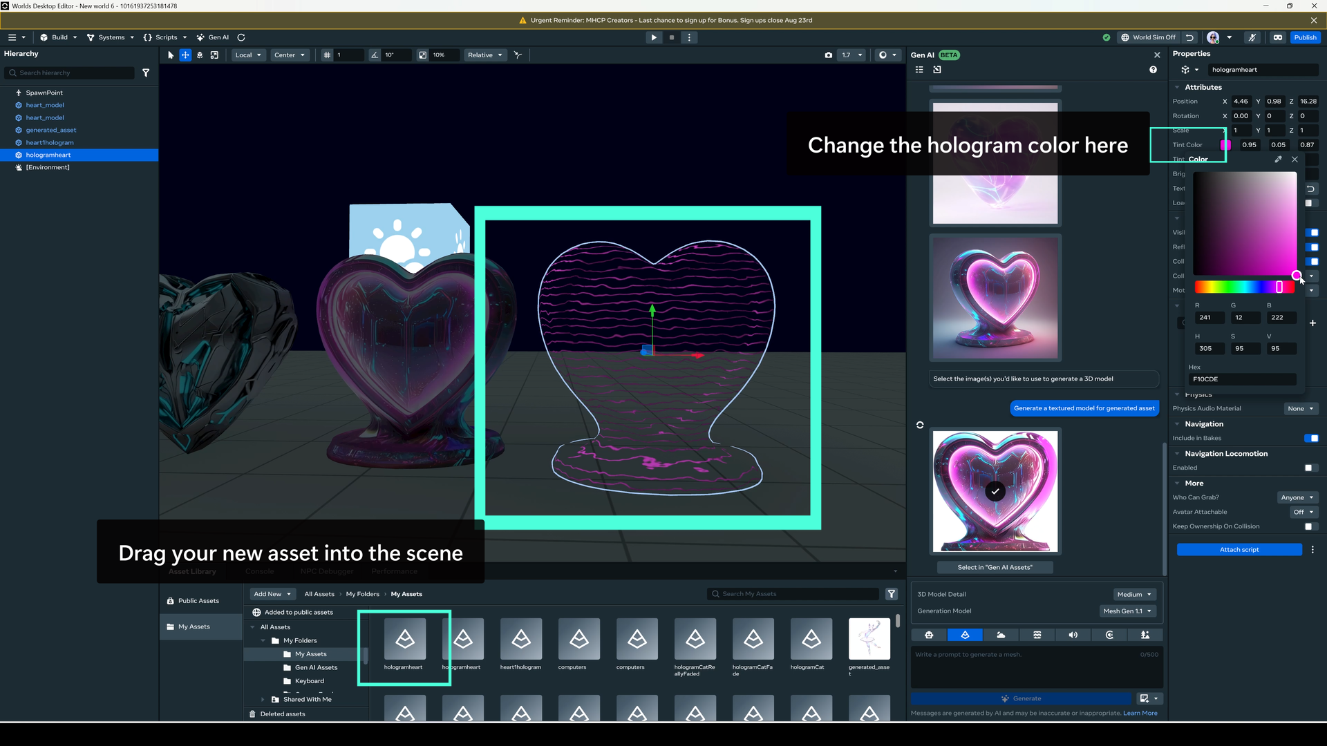 Add and tint the hologram