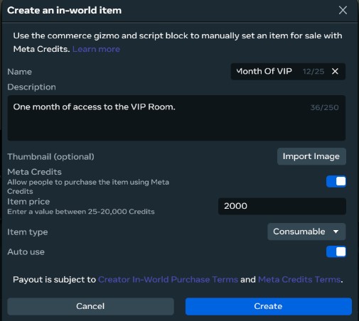 Monthly Subscription Item Settings
