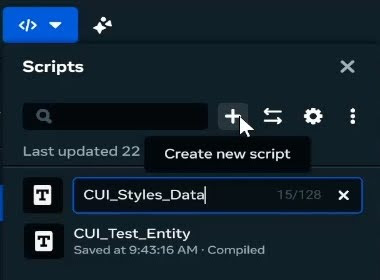 Image shows a user creating a CUI_Styles_Data script