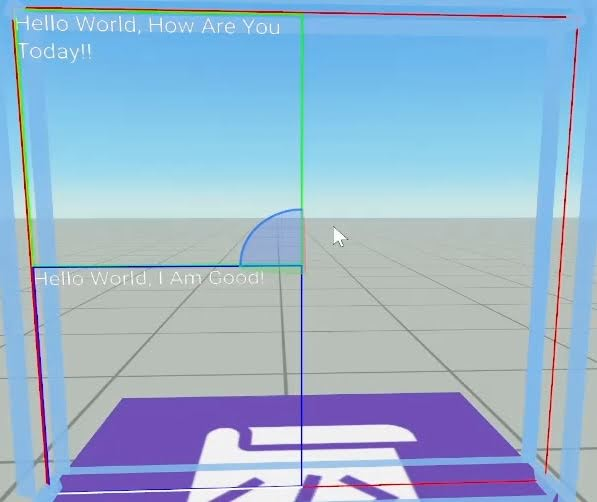 Screenshot displays a world with text boxes in boxes