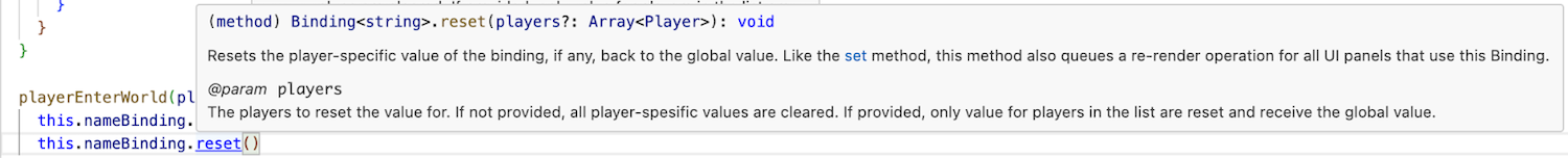Code snippet shows .reset() being used