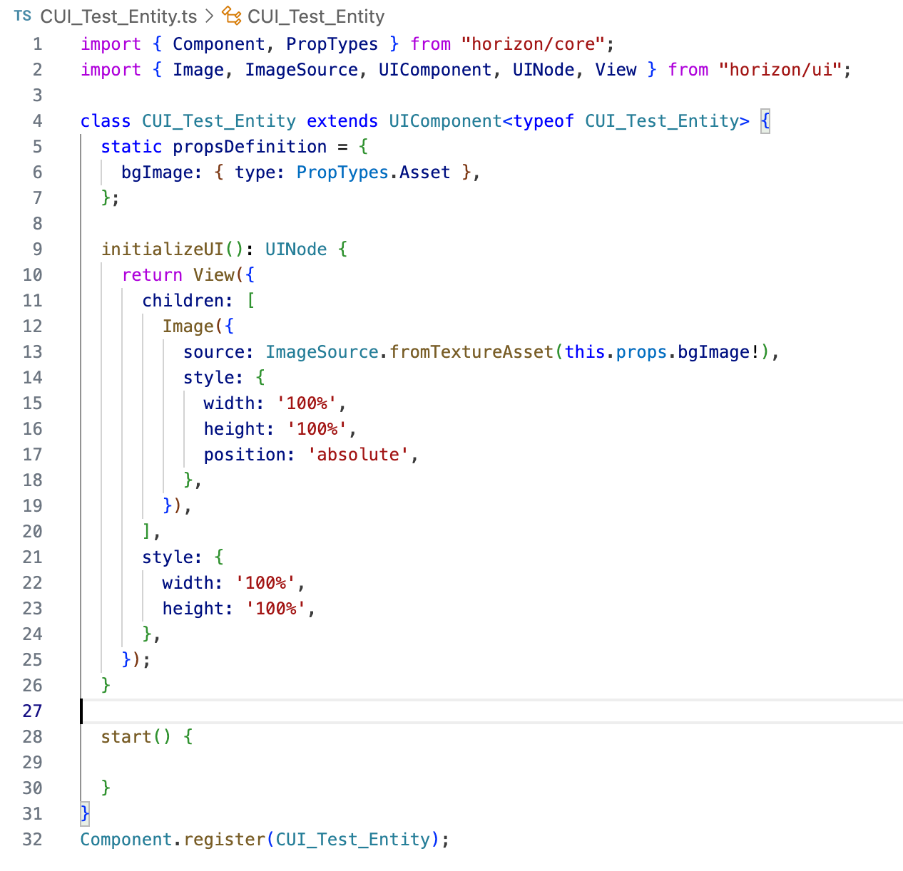 Image shows code snippet for including a background image