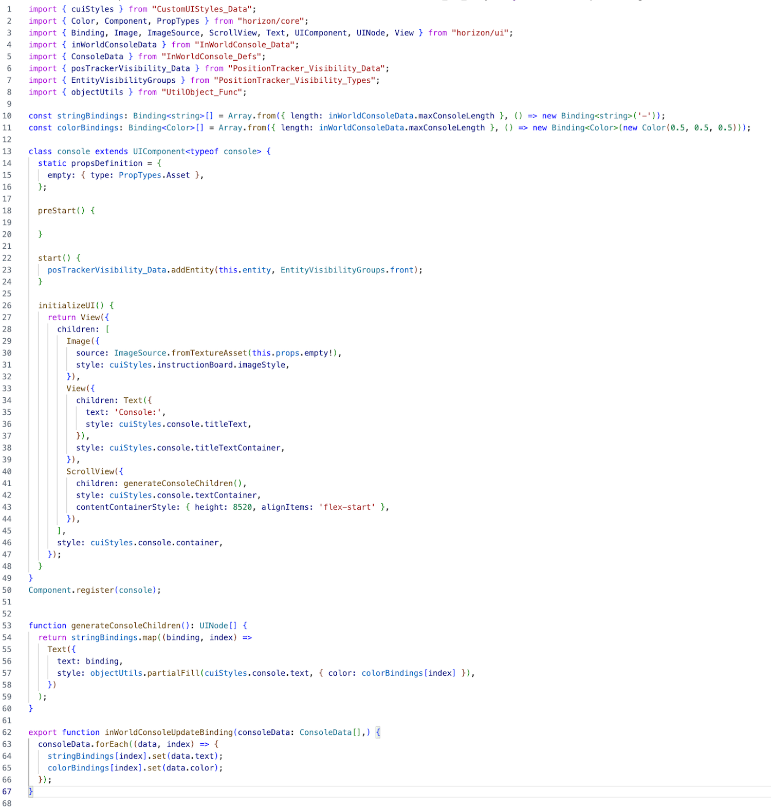 Image shows code snippet for implementing the scrollview