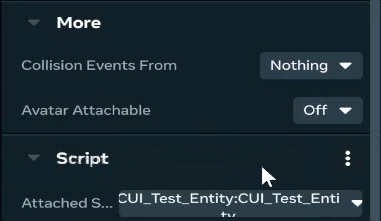 Screenshot shows an example script being attached to the gizmo properties panel
